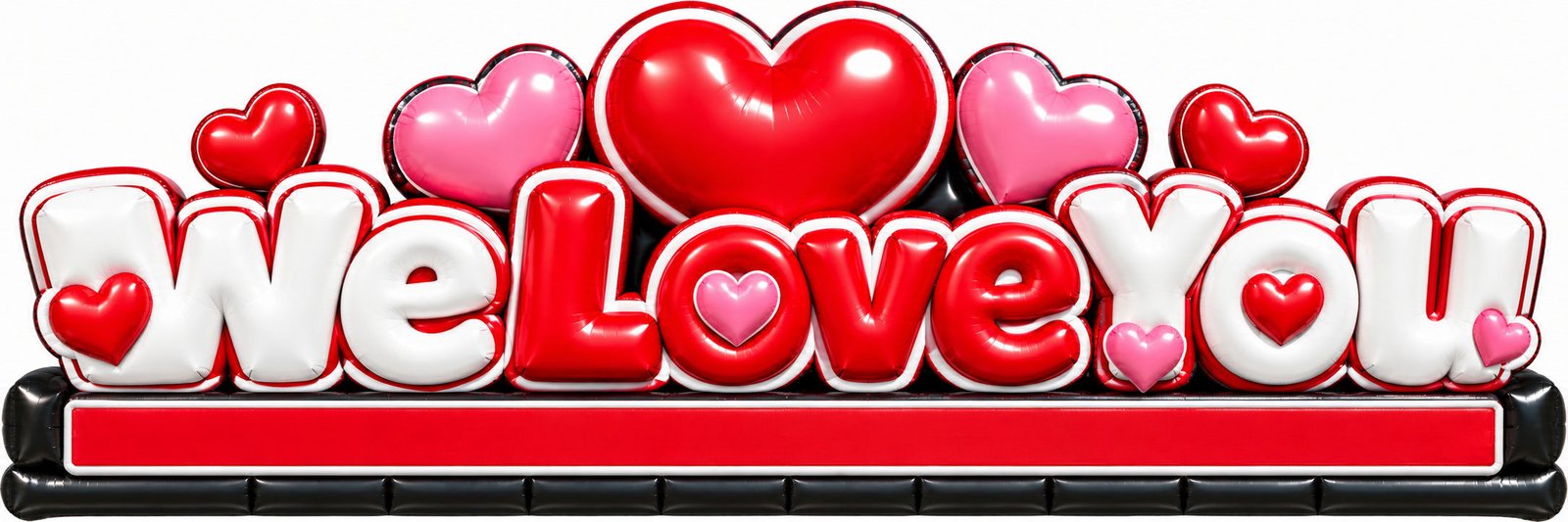 We Love You inflatable display with hearts
